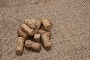 Corks on a burlap background